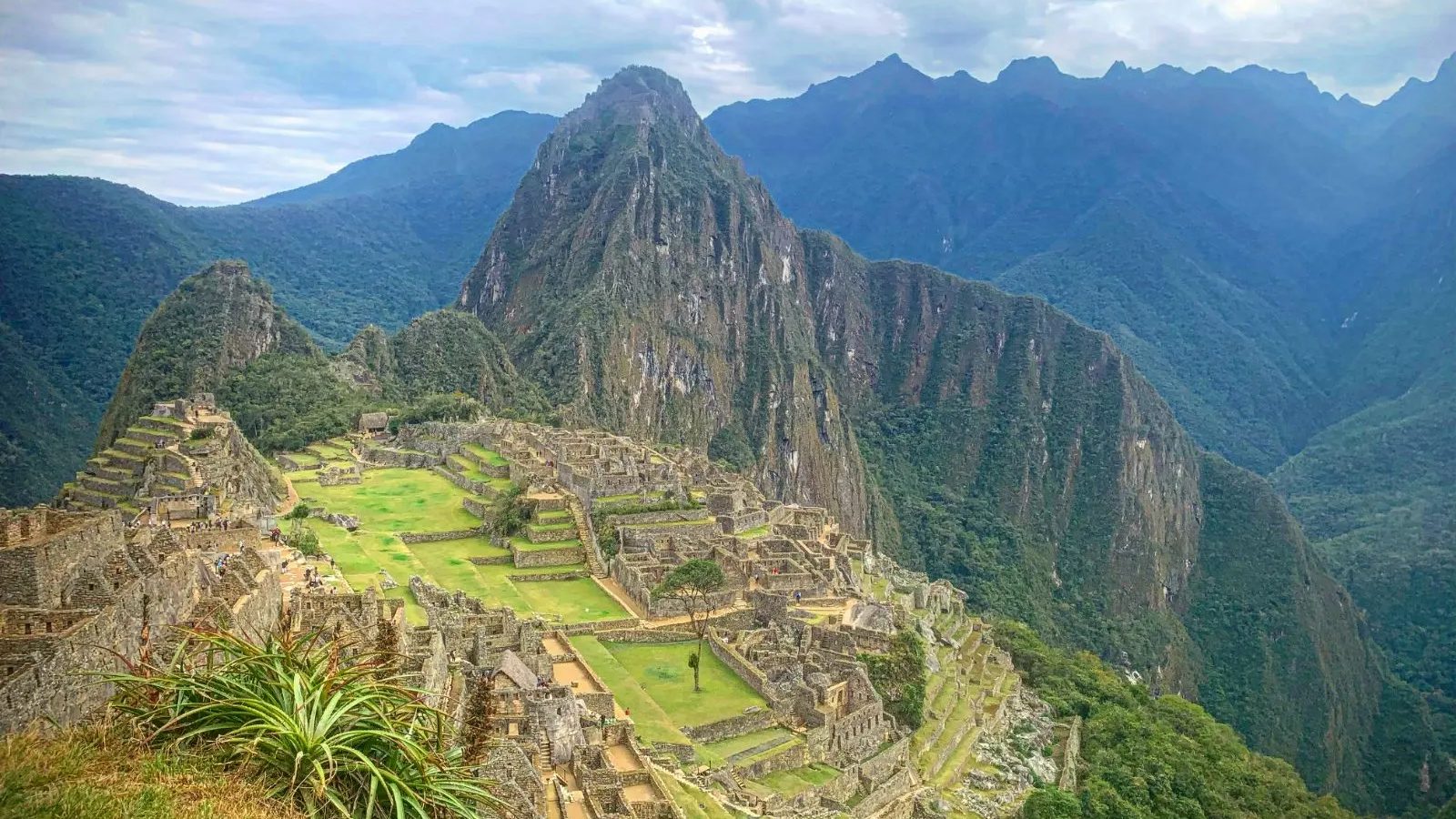 The Machu Picchu citadel below Huayna Picchu in Peru