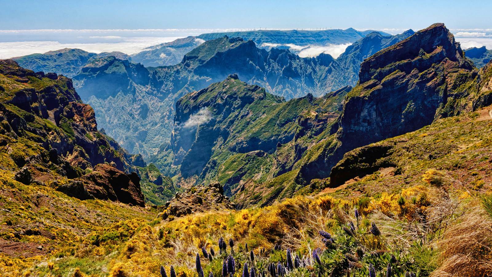 Mountain ridges above the clouds near Pico do Arieiro in Madeira