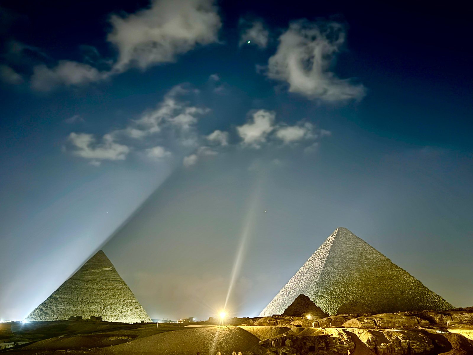 The Pyramids of Giza lit up at night