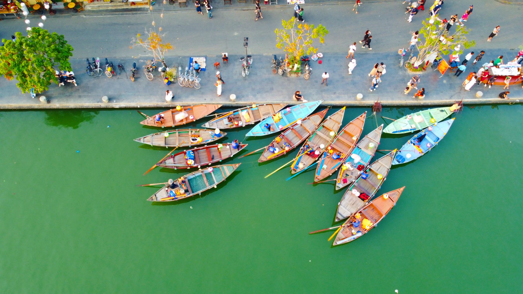 Boats moored on the riverfront