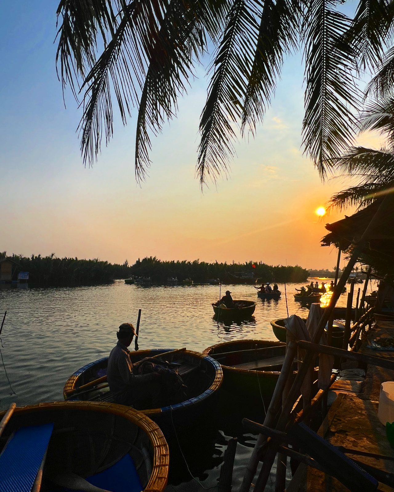 Basket boats at sunset