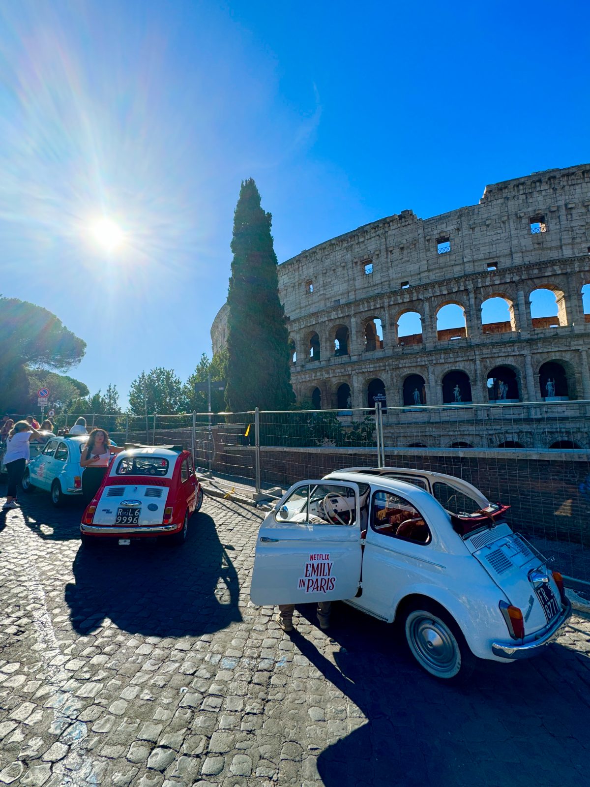 Vintage Fiats outside the arena