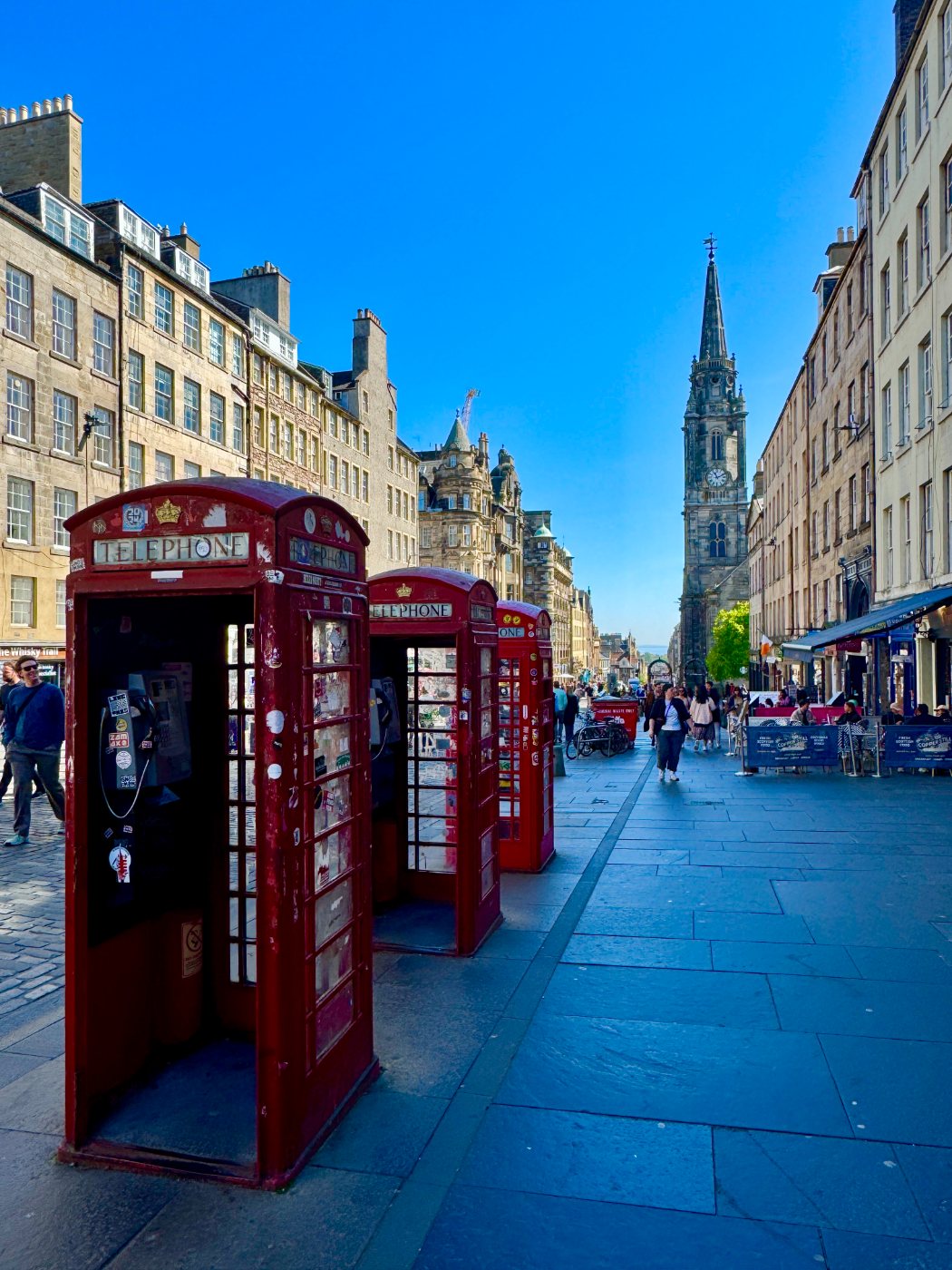 Red phone boxes on the Royal Mile